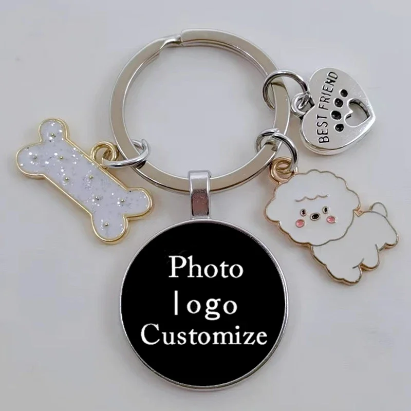 Cute Pet Dog Keychain Best Friend Dog Glass Keychain Gift Key for Dog Lovers, DIY Keychain