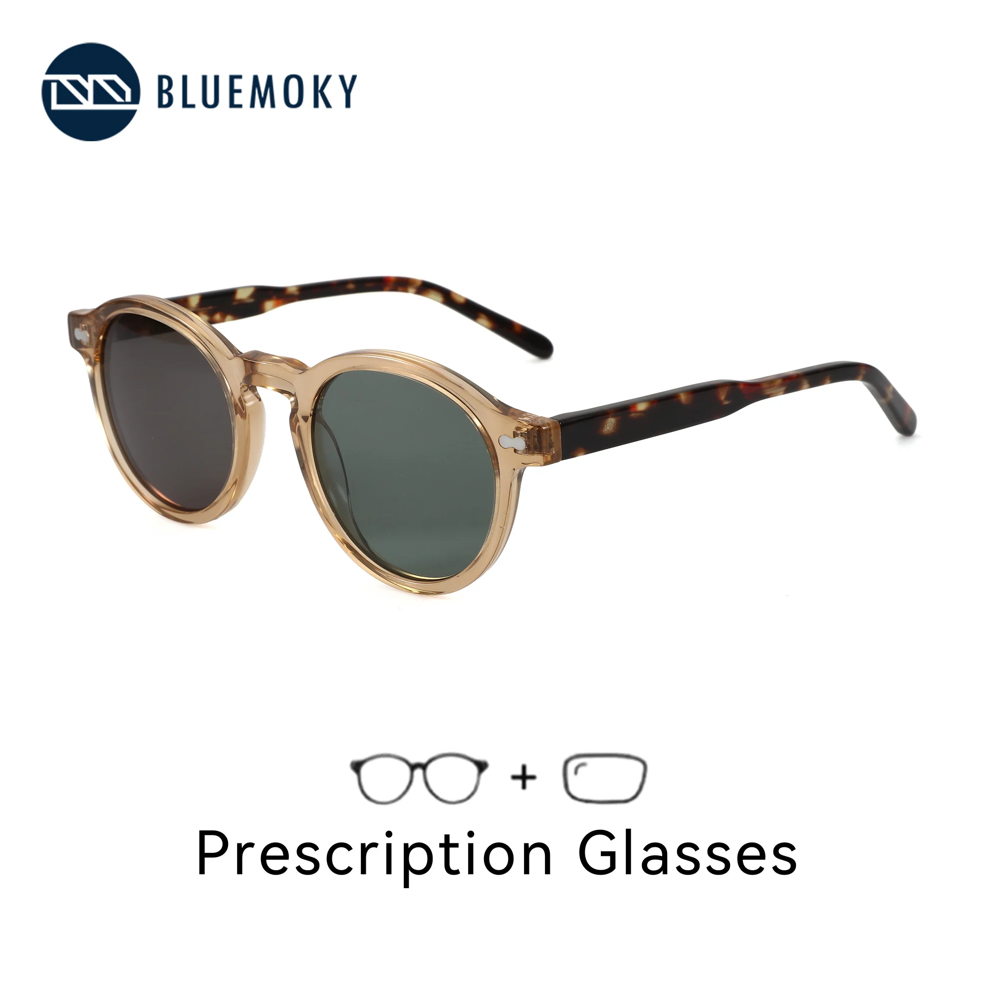 BLUEMOKY XS Size Round Acetate Polarized Prescription Sunglasses For Unisex Myopia Optical Graduated Sun Glasses For Men Women