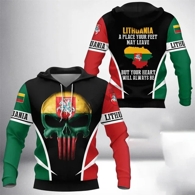 New men's hoodie Lithuanian shield shaped white flag 3D full print zipper hoodie men's pullover hoodie hooded sportswear jacket