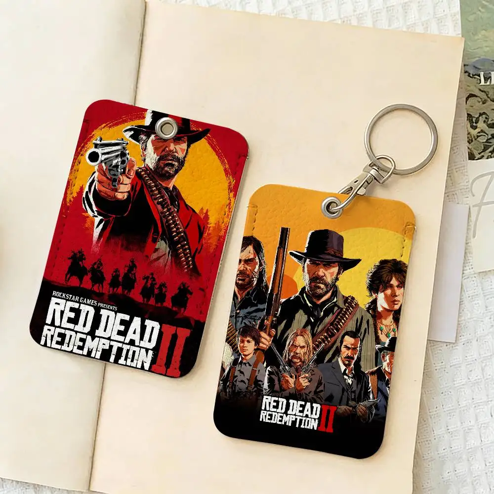Red Dead Redemption 2 Style PU Access Card Holder with Keychain - Executive Protection for Bank card,Subway, Bus Card case