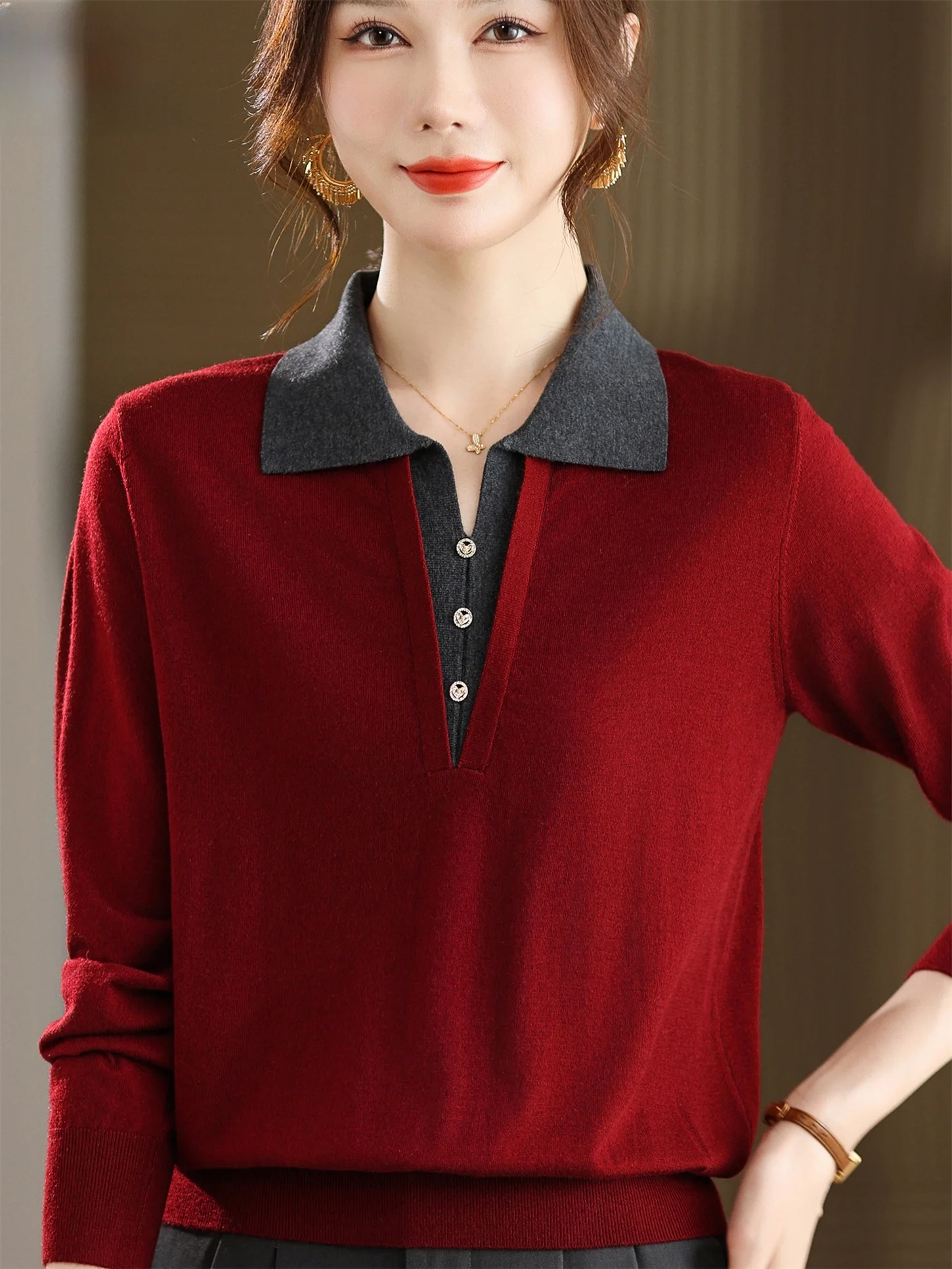 

Loose Knitted Woolen Sweater for Mom Autumn Faion ape Casual Sle Button Design Breathable Comfortable Knitwear