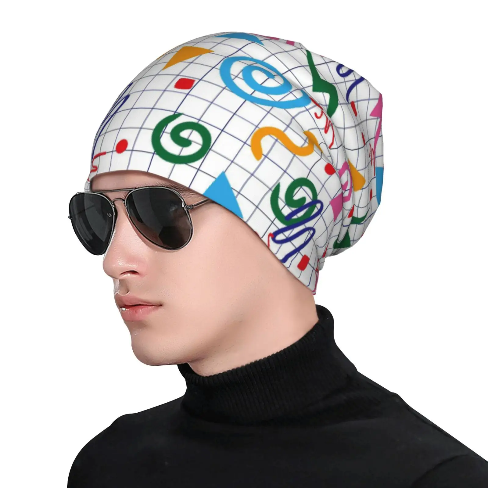 Retro 80s 90s Pop Art Print Knit Hat Women Men Outdoor Hat Beanie Caps Chemo Hat Slouchy Headwear Casual Black