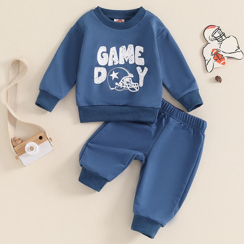 Toddler Baby Boy Football Outfit On Sundays We Watch Football with Daddy Sweatshirt Pants Set Fall Winter Clothes