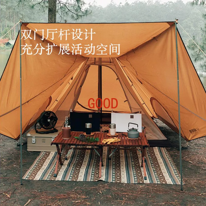 พีระมิดเต็นท์ตั้งแคมป์กลางแจ้งครอบครัวหนาสองชั้นครีมกันแดดป้องกันฝน