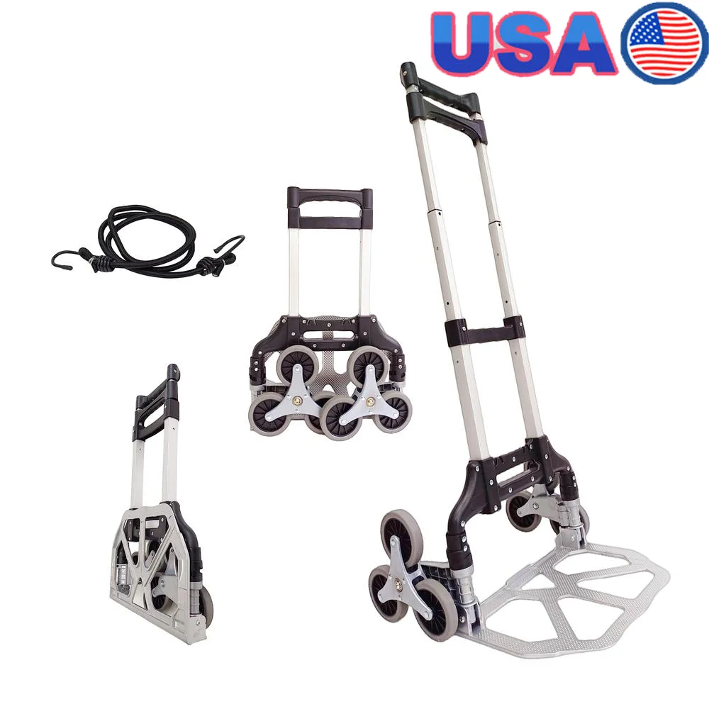 165lbs Load Folding Hand Truck Silent Wheel Portable Dolly Stair Climbing Cart Lightweight Compact Trolley Home Office Travel