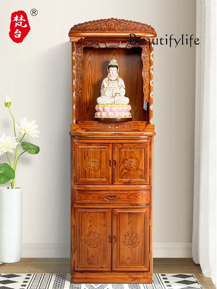 Solid Wood Buddha Niche Clothes Closet Home Modern Altar Buddha Cabinet Fairy Living Room God Building for New Chinese Style