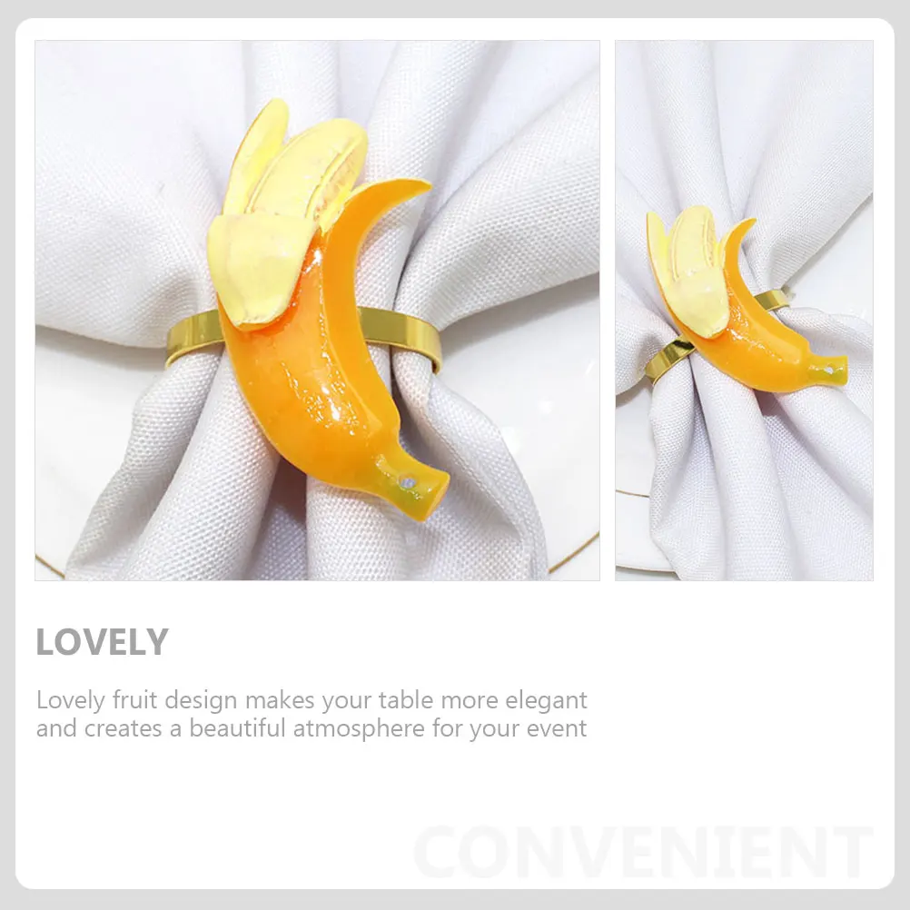 

4 Pcs Banana Napkin Button Model Decor Napkins Ring Alloy Party Fruit Buckles Plastic Decors Rings Wedding