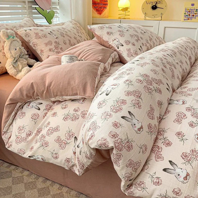 

Flower Printed Fitted Sheet Bedding Sets 200X230Cm Mix Color Soft Comfortable Duvet Cover Set Cotton Machine Washed Bedclothes