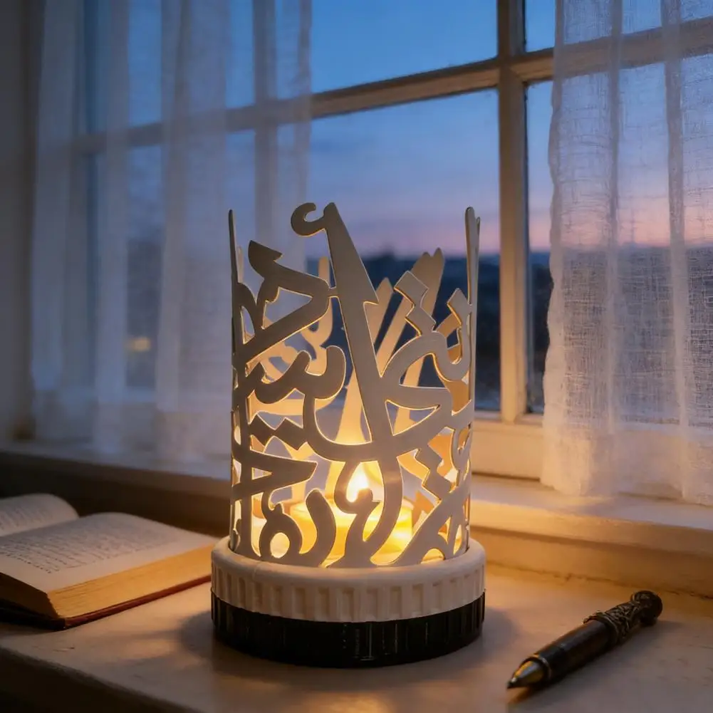 Art Lantern Ramadan Candle Holder Black Iron Tealight Lantern Style Engraving Decor Eid Home Table Mantel Accent Light Iron Art