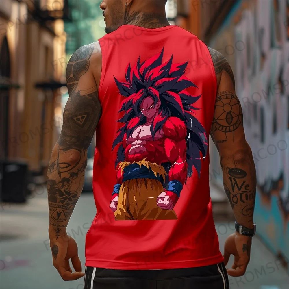 Dragon Ball Anime GOKU Peripheral Printed Tank Top for Men's Sports and Leisure, Loose Summer Fashion, Pure Cotton Tank Top