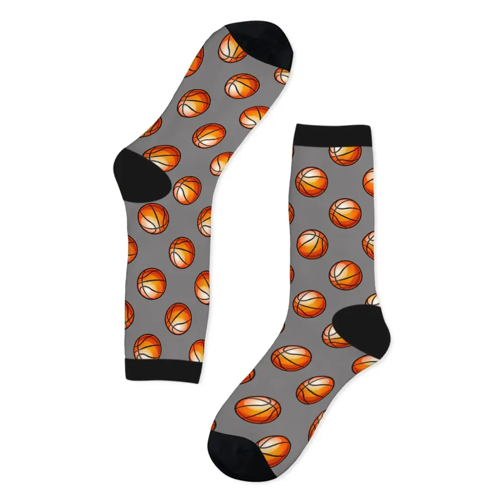 Basketball Funny Socks Creative Orange Ball Leisure Basketballs Pattern Novelty Casual Crew Socks Contrast Color Design