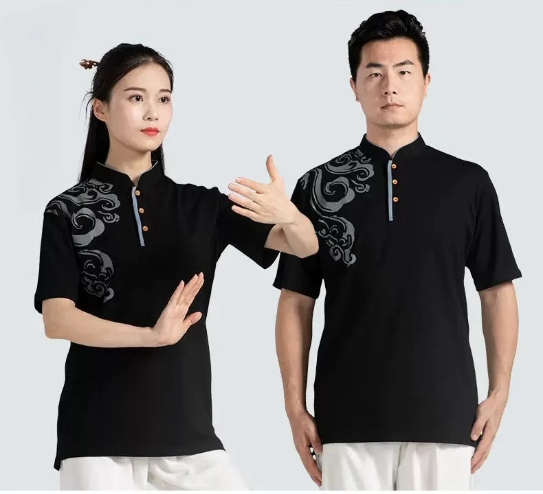 Shortsleeves Cotton Martial arts Tai Chi Shirts Kung fu Wing Chun Qigong Jackets Wushu Training Top Only