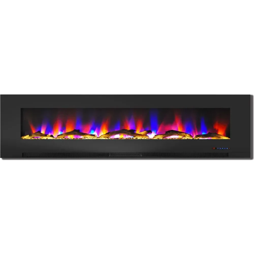 

78 In. Electric Wall Mounted Fireplace Heater in Black With Multi-color Flame Driftwood Log Display Adjustable Heat Freight free