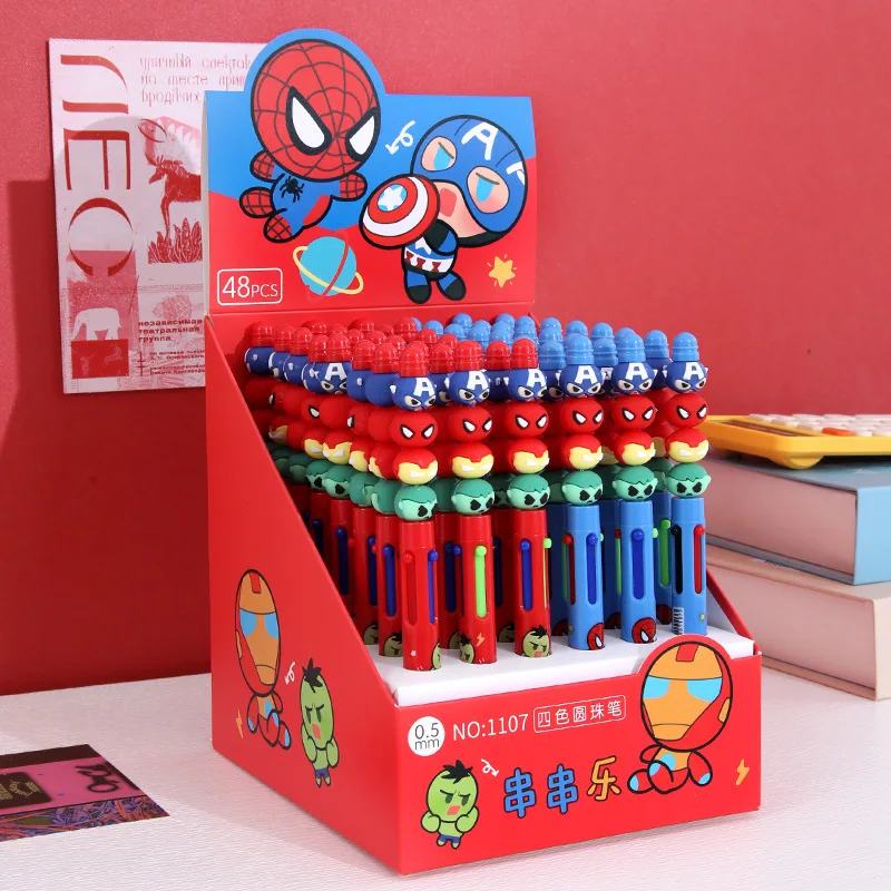 6/48pcs Cartoon Superhero Avengers 4 Colors 0.7mm Ballpoint Pen Press Pen Colored Markings Multifunctional Stationery Wholes