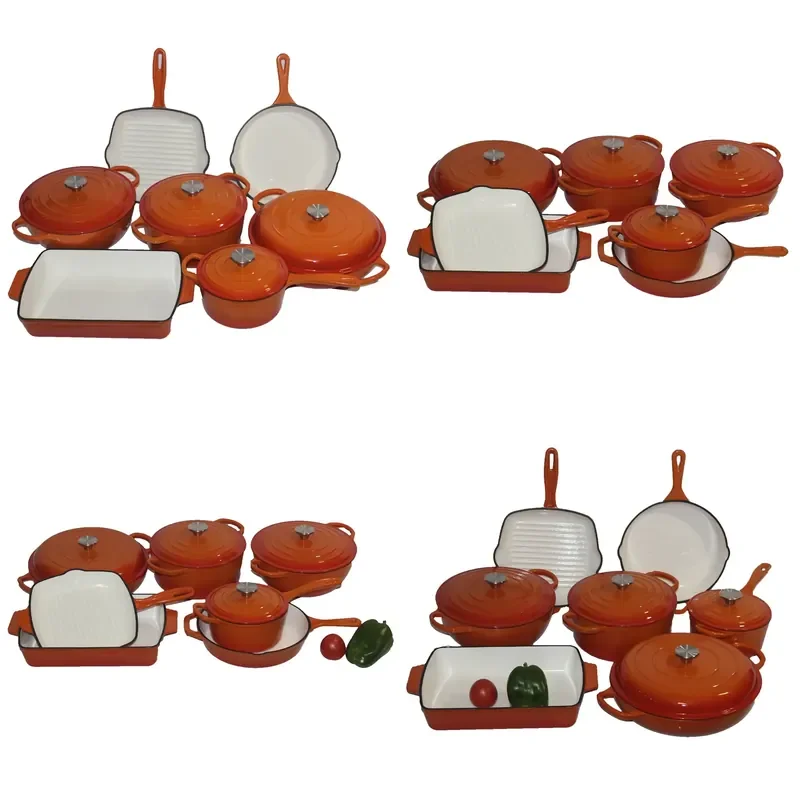 for  7 in 1 Cast Iron Stackable Cookware Set 7 Pieces Enamel Dutch Oven Metal Series