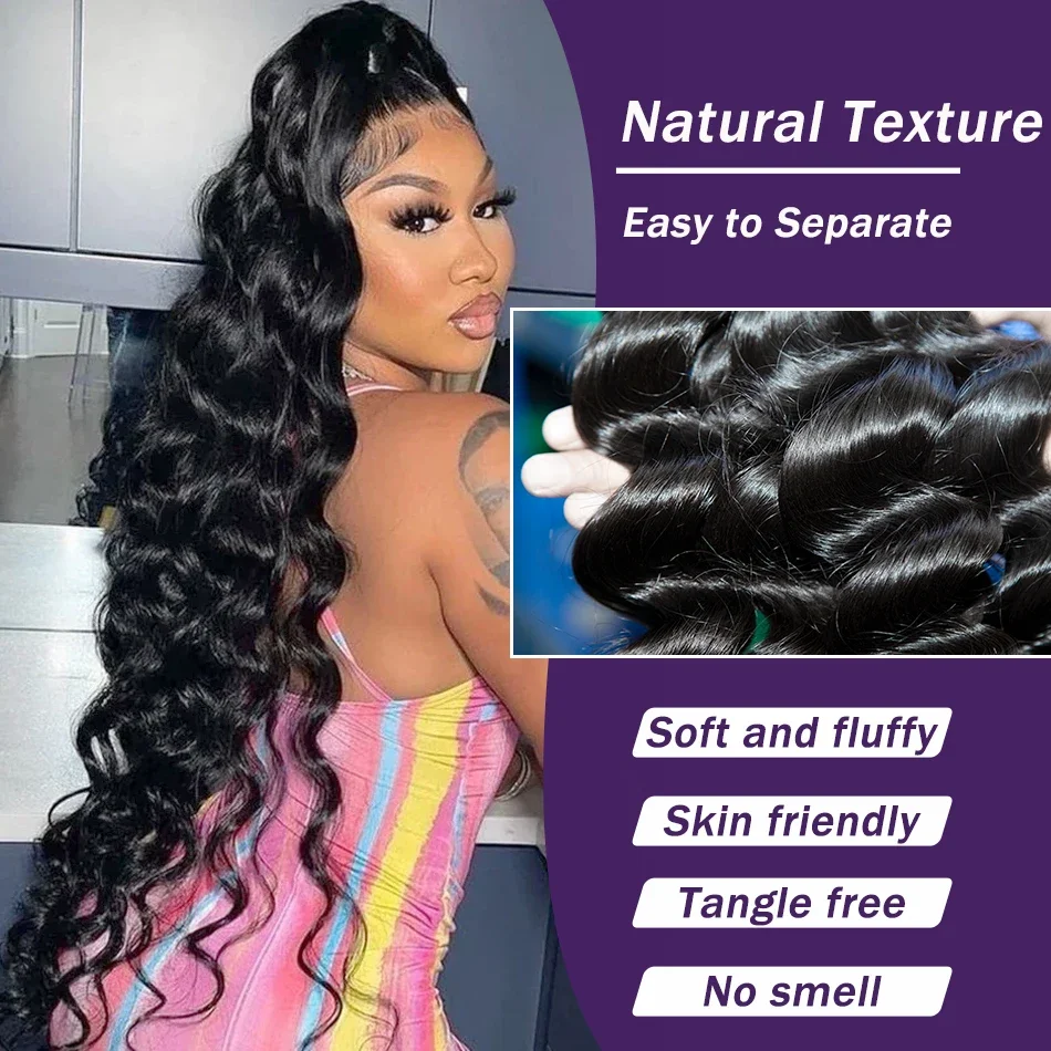 3 4 Bundles Loose Wave Weave Bundles 30 38 40 Inch Human Hair Bundles Loose Deep Wave Human Hair Raw Hair Extensions Double Weft