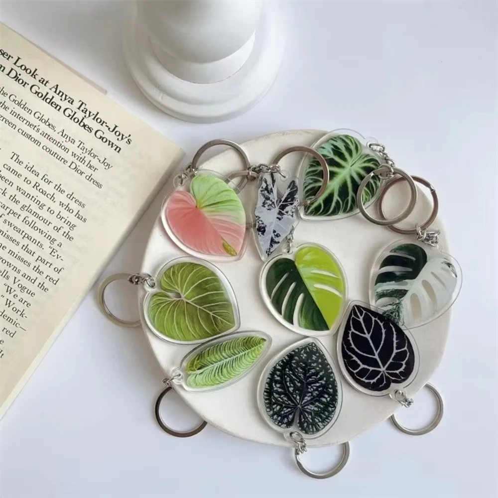 Acrylic Leaf Keychain 2D Flat Fashion Pendant Simulation Leaves Keyring Backpack Hanging Decoration Car Bag Charm Mom Gift