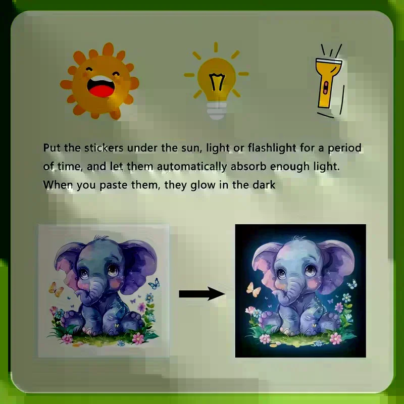Glow-in-the-Dark Switch Stickers Penguins Elephants Design Self-Adhesive Removable Wall Stickers Suitable For Switches & Outlets