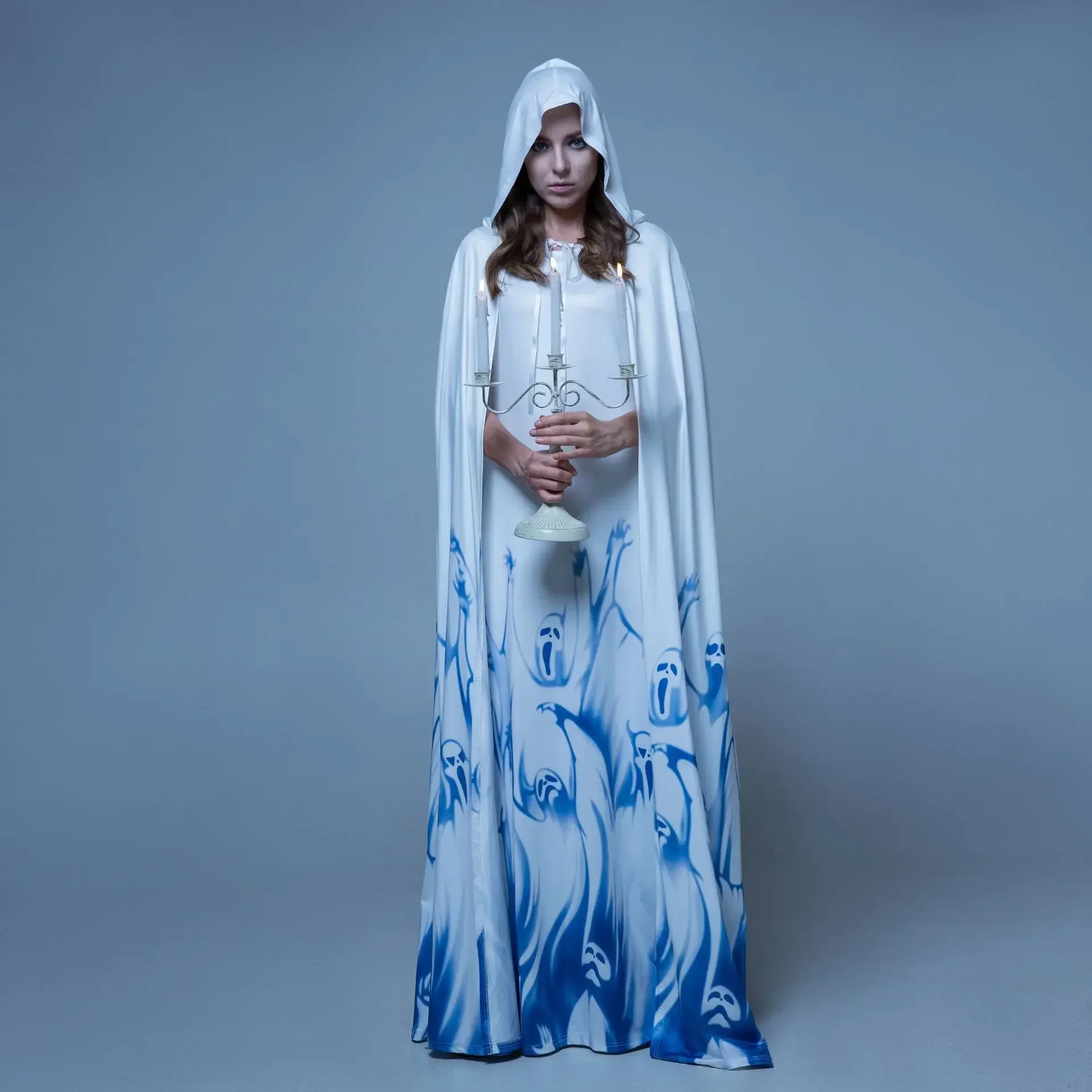 

Halloween Blue And White Skeleton Ghost Bride Vampire Cosplay Costume