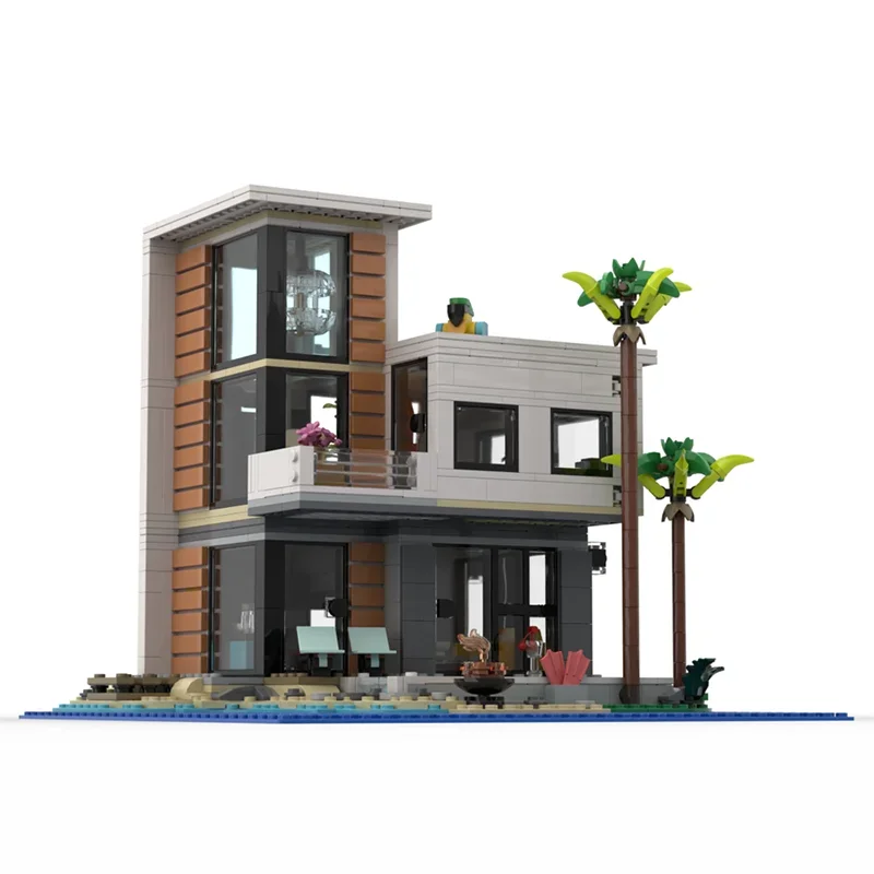 

971pcs Moc City Modern Beach House Modular Creative Model Building Blocks Diy Toys Kid Gift