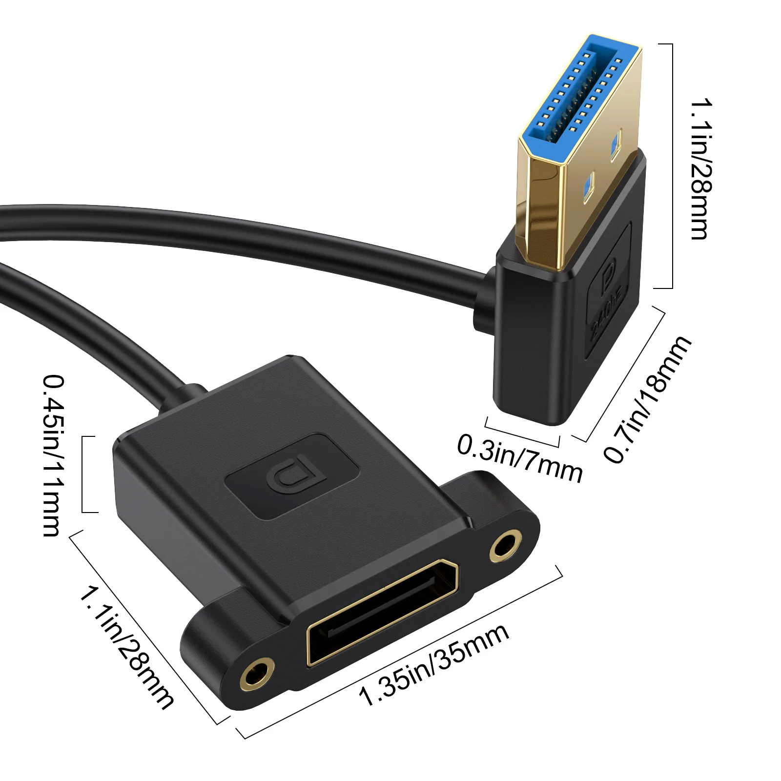 silicone cable Right Angle Displayport 1.4 Cable 90°Angled Displayport Extension Panel Mount Cable,up to 8K/60Hz, 4K/240Hz