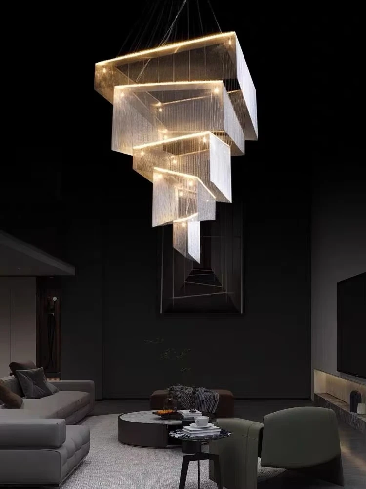 Modern Large Aluminum Chain Tassel Chandelier Customized Size for Living Room Hotel Creative Designer Pendent Lamp Artistic Deco