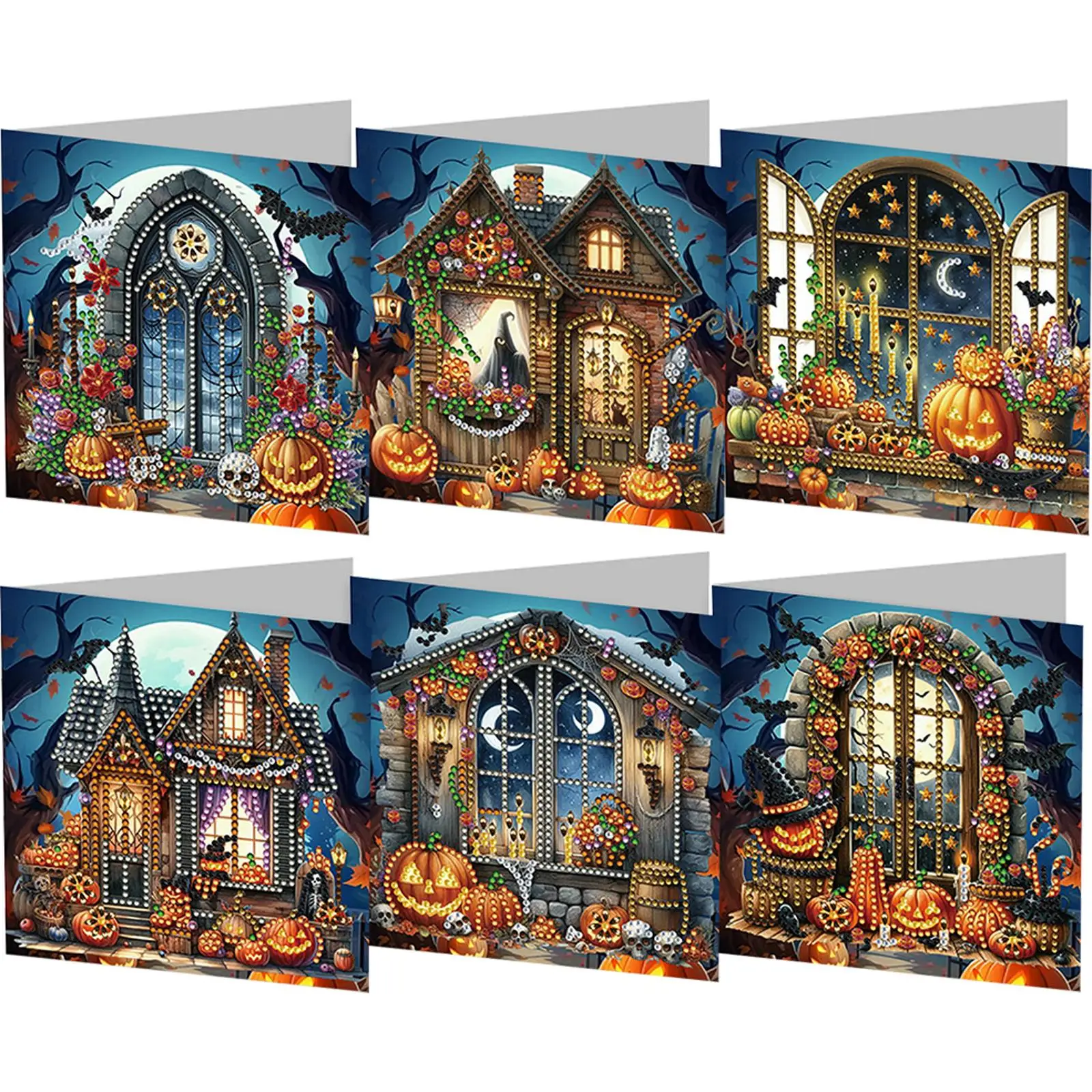 

6 шт. DIY дизайн Хэллоуина алмазная живопись набор поздравительных открыток Алмазное искусство карты ручной работы благодарственные открытки и праздничные благословения