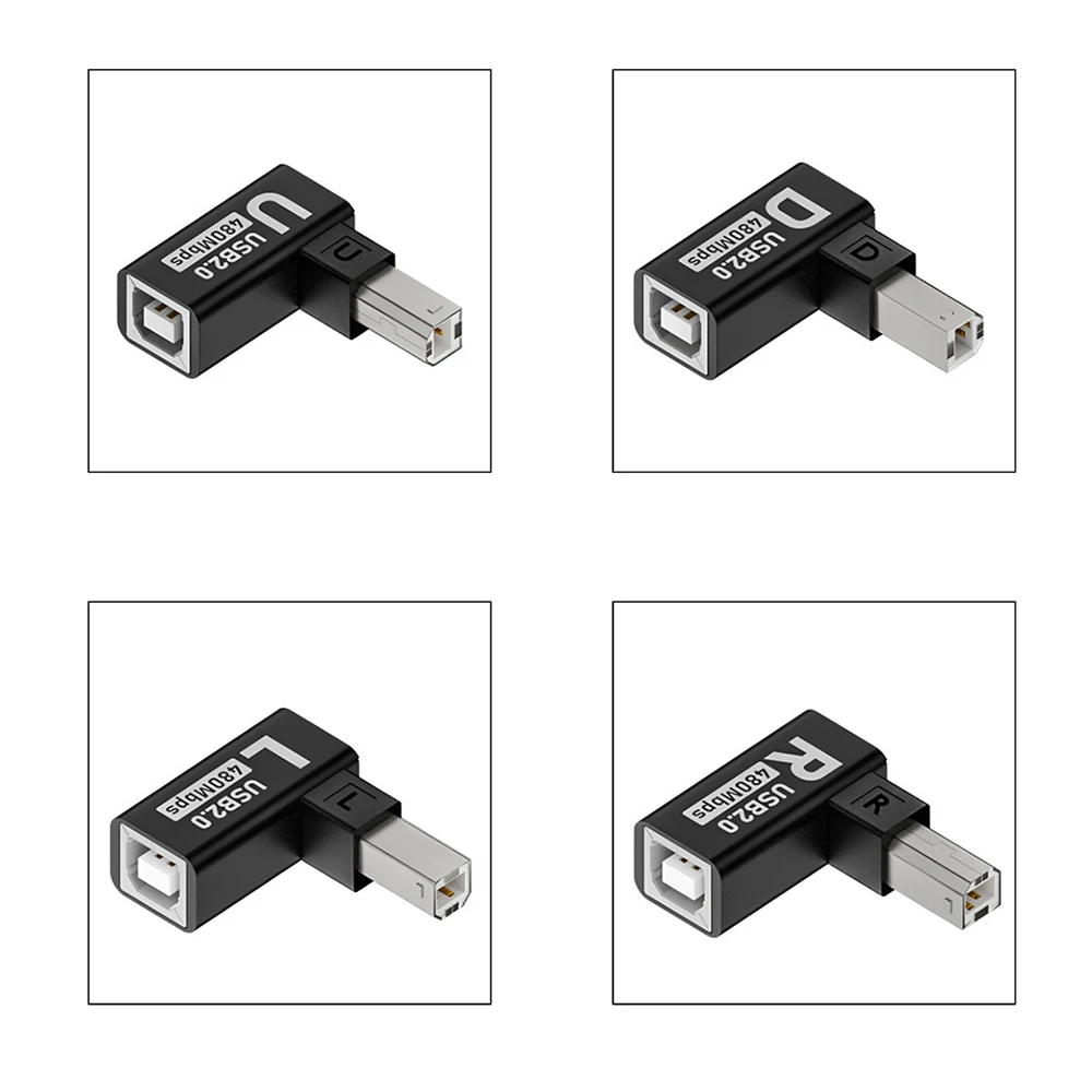 

90 Degree Up/Down/Left/Right Angle USB 2.0 Type-B Male to Female Adapter for Printer Scanner MIDI Keyboard USB-B Turn Connector