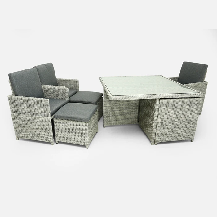9-Piece Modern Garden Furniture Dark Brown Rattan Cube Table and Chairs Outdoor Park Suitable