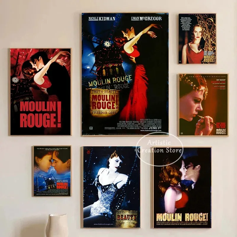 Póster de película Moulin Rouge, lienzo impreso en HD, pintura de película de amor, imágenes artísticas de pared, Club moderno, sala de estar, cine, decoración del hogar