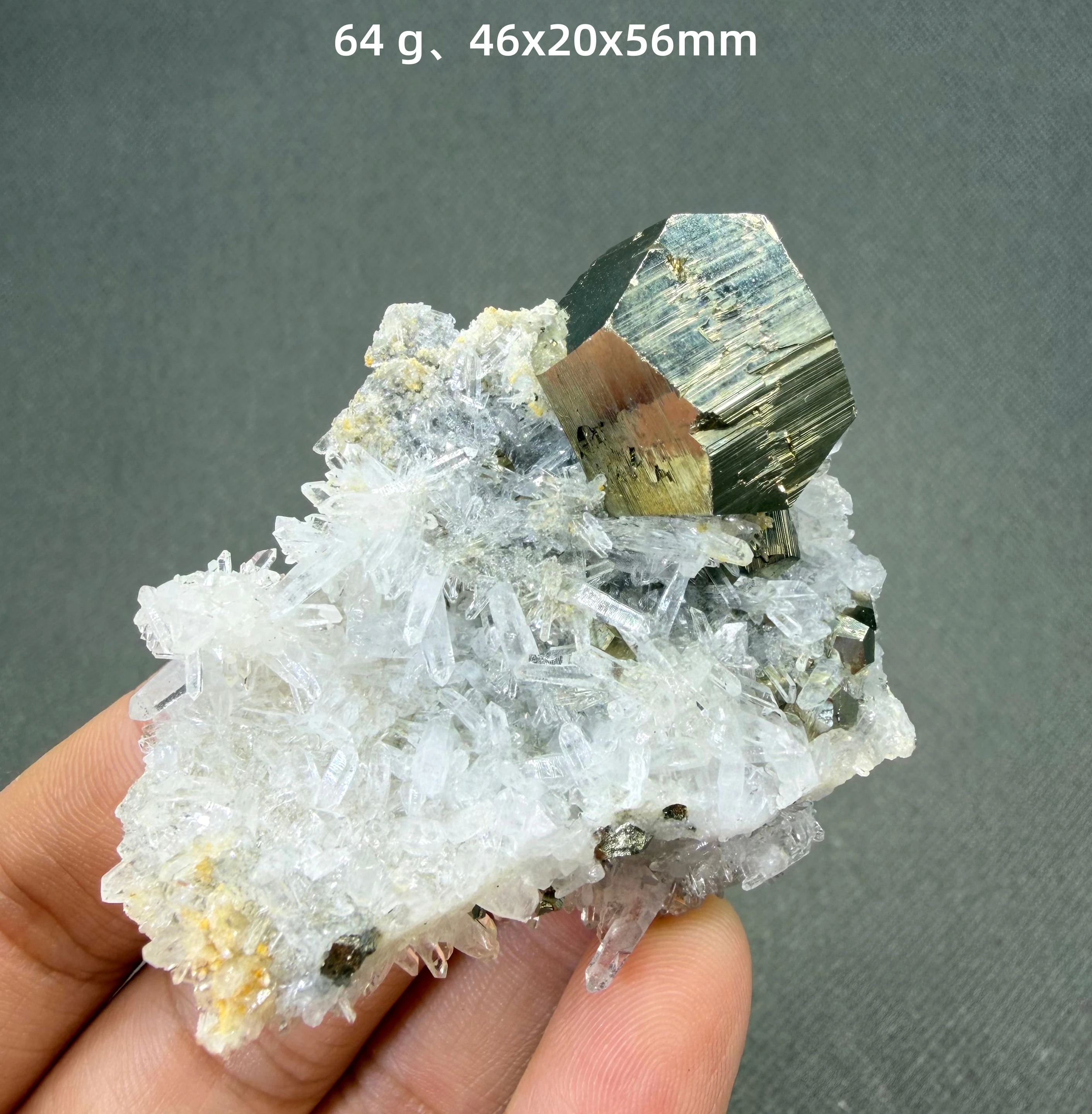 Natural Polyhedral Pyrite with Quartz mineral specimen + healing quartz crystals and stones rock