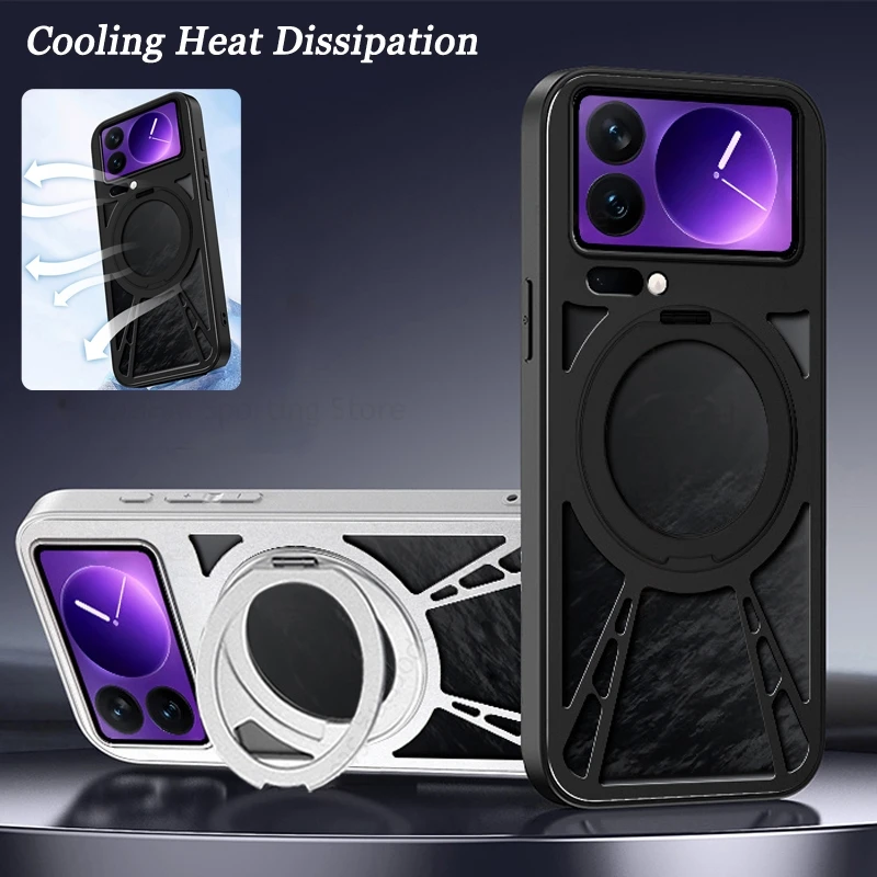 

Cooling Heat Dissipation Hollow Phone Case For Xiaomi 17 Pro Max 15S Pro 15 14 Ultra 17Pro Heavy Duty Magnetic Ring Stand Cover