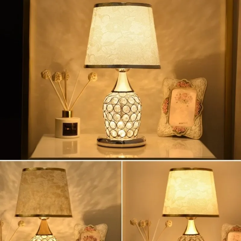 Candeeiro de mesa de cristal estilo europeu, candeeiro de cabeceira criativo, simples e moderno, quente e romântico, no quarto