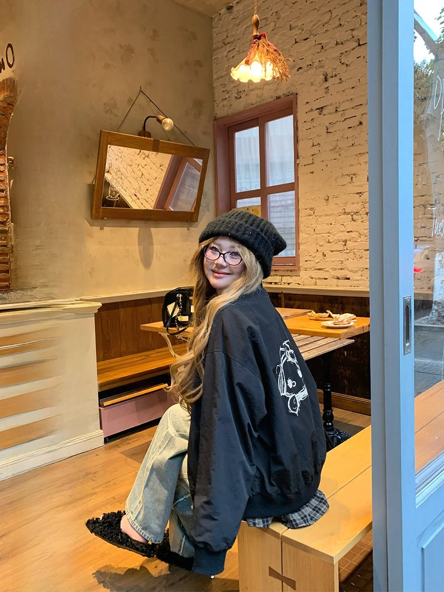 

Annie Oversize Plaid fiti Jaet женская свободная верхняя одежда больших размеров для похудения милое длинное пальто на молнии