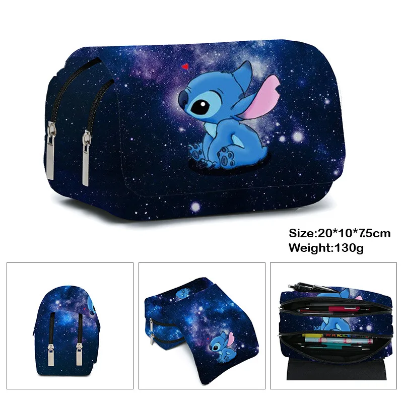 

Stitch Cartoon Pen Bag Fully Printed Flap Stationery Box Cartoon Large Capacity Pencil Case Cute Anime Bags Student School Bag