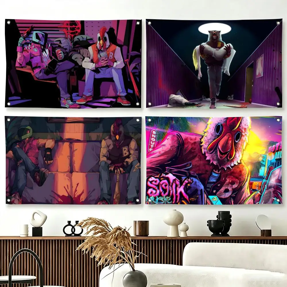 Neon Crime Game H-Hotline Miami Flags  For Living Room Home Dorm Decor Wall Outdoor Camping Party Banner Gifts