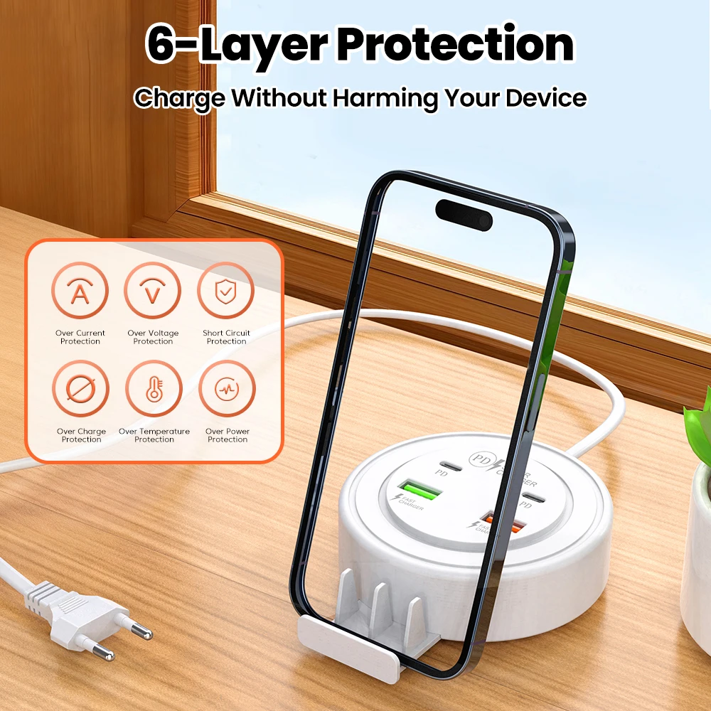 متعددة منافذ USB سطح المكتب قطاع الطاقة نوع C مقبس شحن سريع الاتحاد الأوروبي/الولايات المتحدة/المملكة المتحدة التوصيل شاحن الهاتف/حامل آيفون 17 16 سامسونج