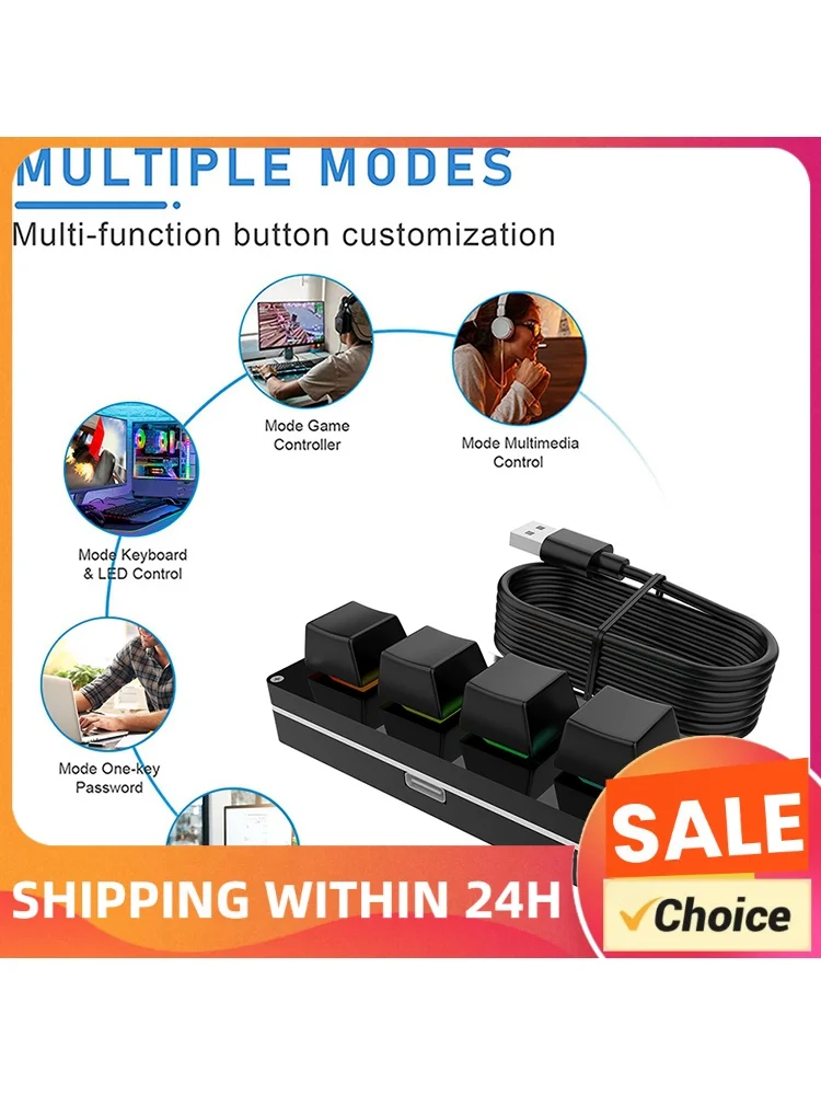 3 Key 1 Knob/4 Key One Handed Mechanical Gaming Keyboard Red Switches Wired USB Mini Mechanical BT Keyboard Mechanical Macropad