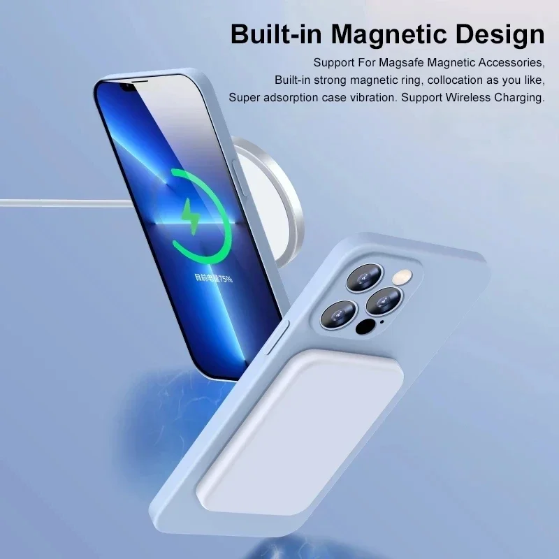 Liquid Silicone Magnetic Wireless Charging Case For iPhone 15 14 13 12 11 Pro Max Plus Mini X XR XS 8 SE For MagSafe Back Cover images - 6