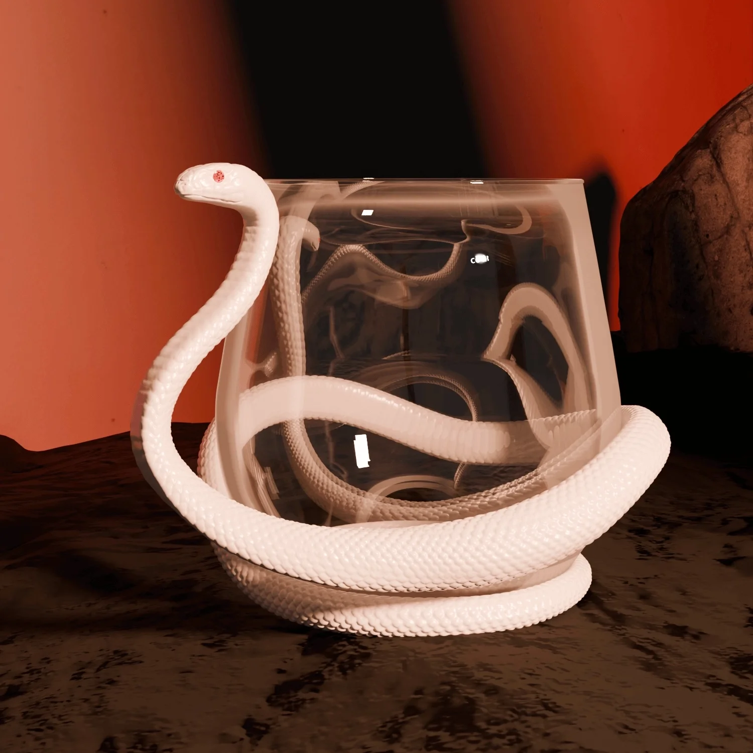 Snake-inspired minimalist whiskey tumbler crafted from premium metal — sleek solid-color design available in black or white fixe