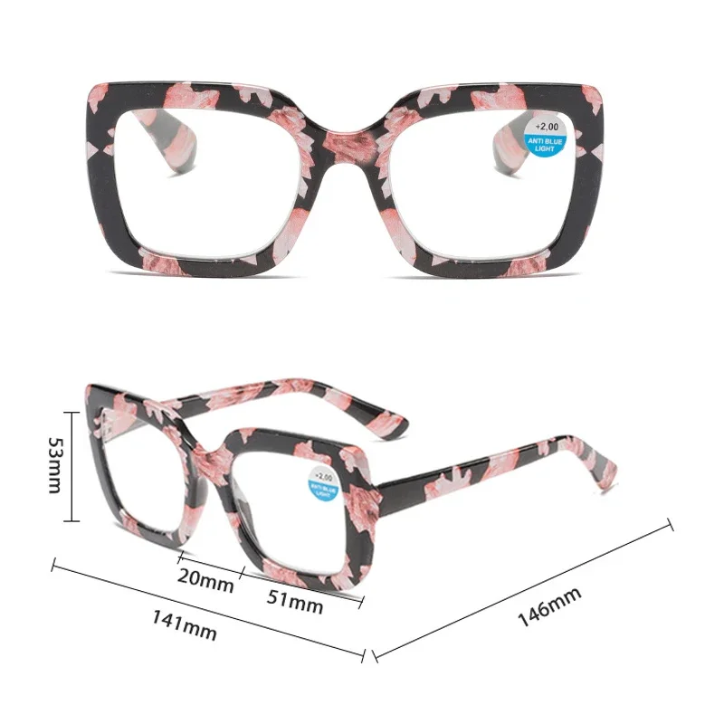 Retro Oversized Reading Glasses for Women Blue Light Blocking Readers with Spring Hinge High-definition Eyewear Diopter +1~+4