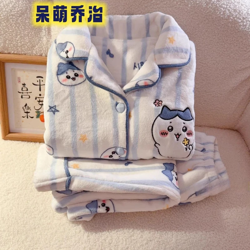 

Популярные аниме Chiikawa коралловые бархатные пижамы с героями мультфильмов, милый наряд для родителей и детей, осенне-зимняя женская и детская домашняя одежда