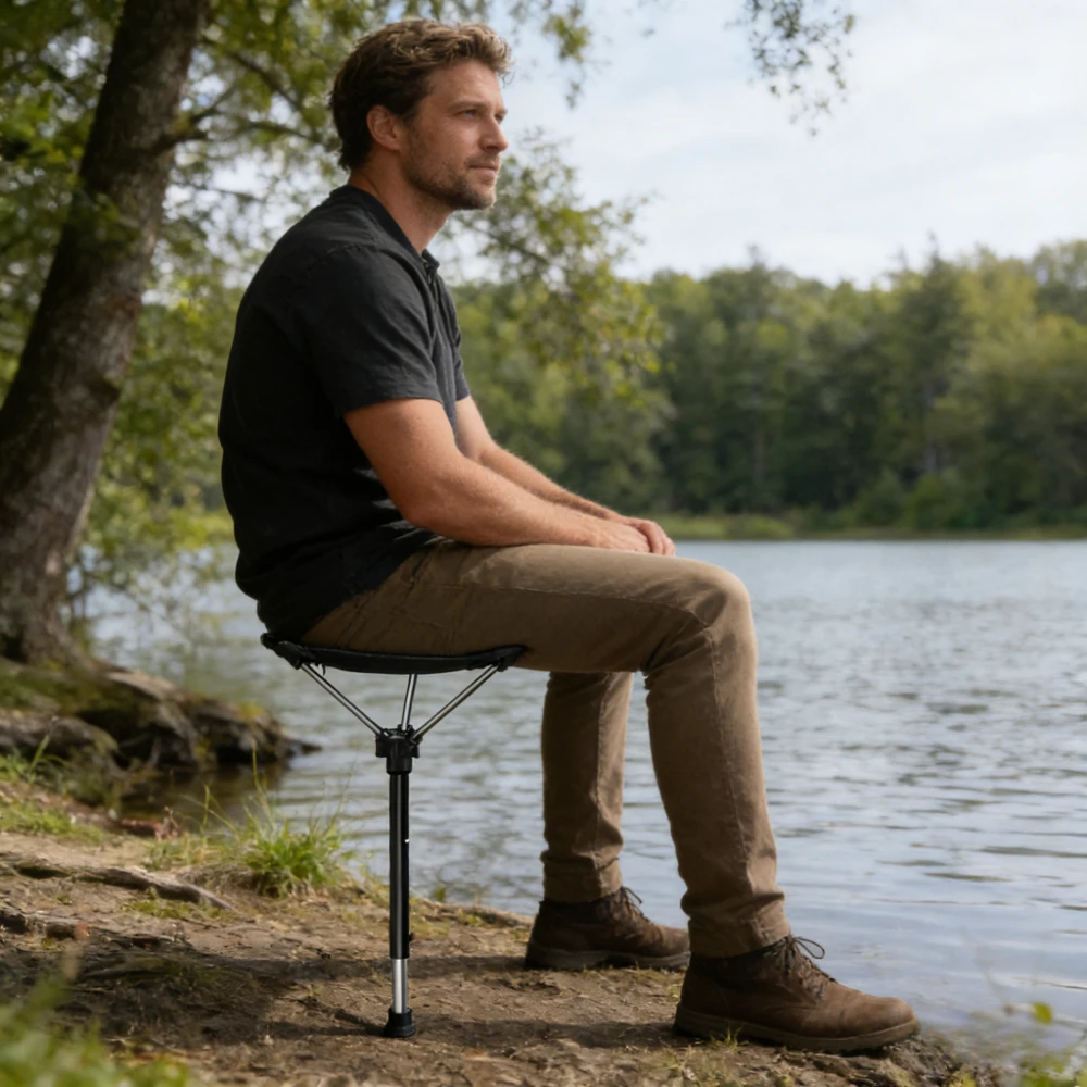 Adjustable Camp Chair Fishing Chair Camping Stool Folding Walking Stick Tripod Stool Seat Stick Retractable Stick Chair