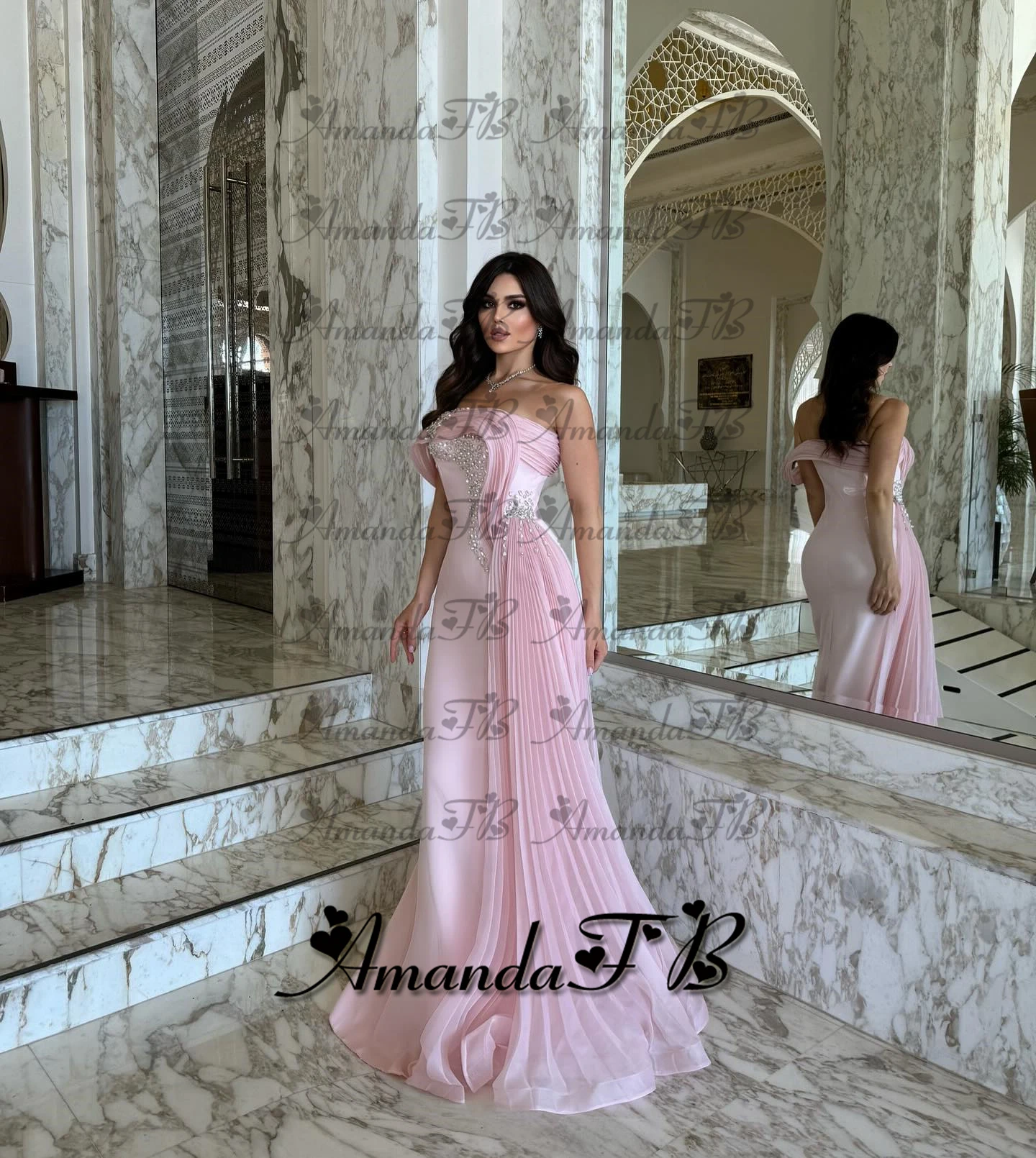 أماندا حكاية الراين فستان سهرة بدون حمالات حورية البحر بكتف واحد مطوي فستان رسمي للحفلات رداء السهرة مخصص