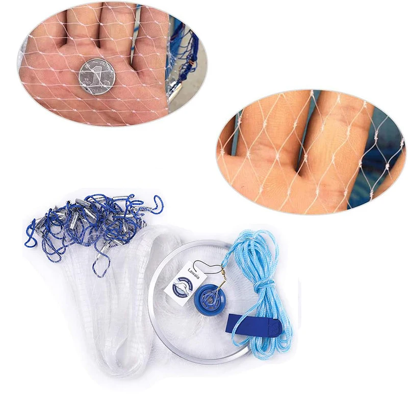 Lawaia Handgewebtes Fischernetz mit Aluminiumringen, Monofilament-Landungsnetz, Eisengewicht, Amerikanisches Angelzubehör – Detail 3