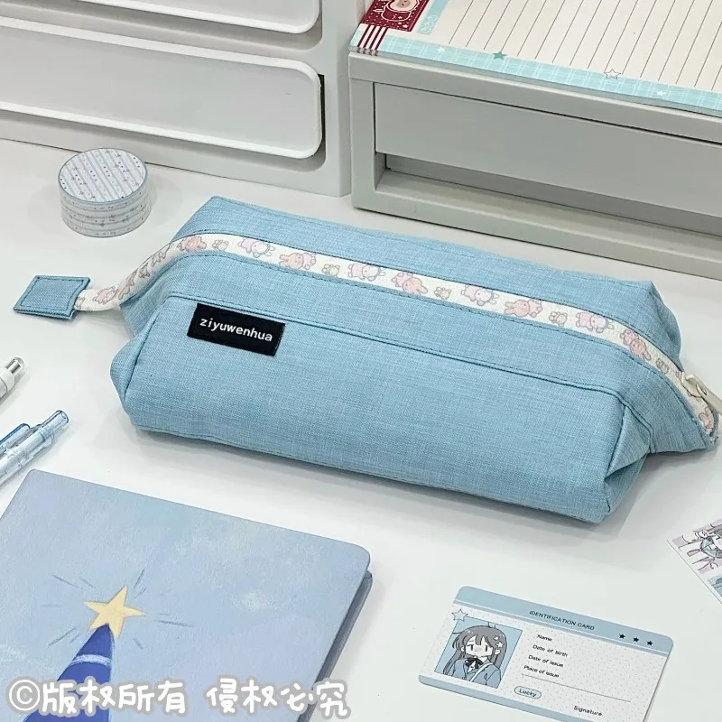 Kawaii Miffy Large Capacity Blue Tray Pencil Case Cartoon Rabbit Stationery Pouch Pen Organizer Student School Writing Supplies view 6
