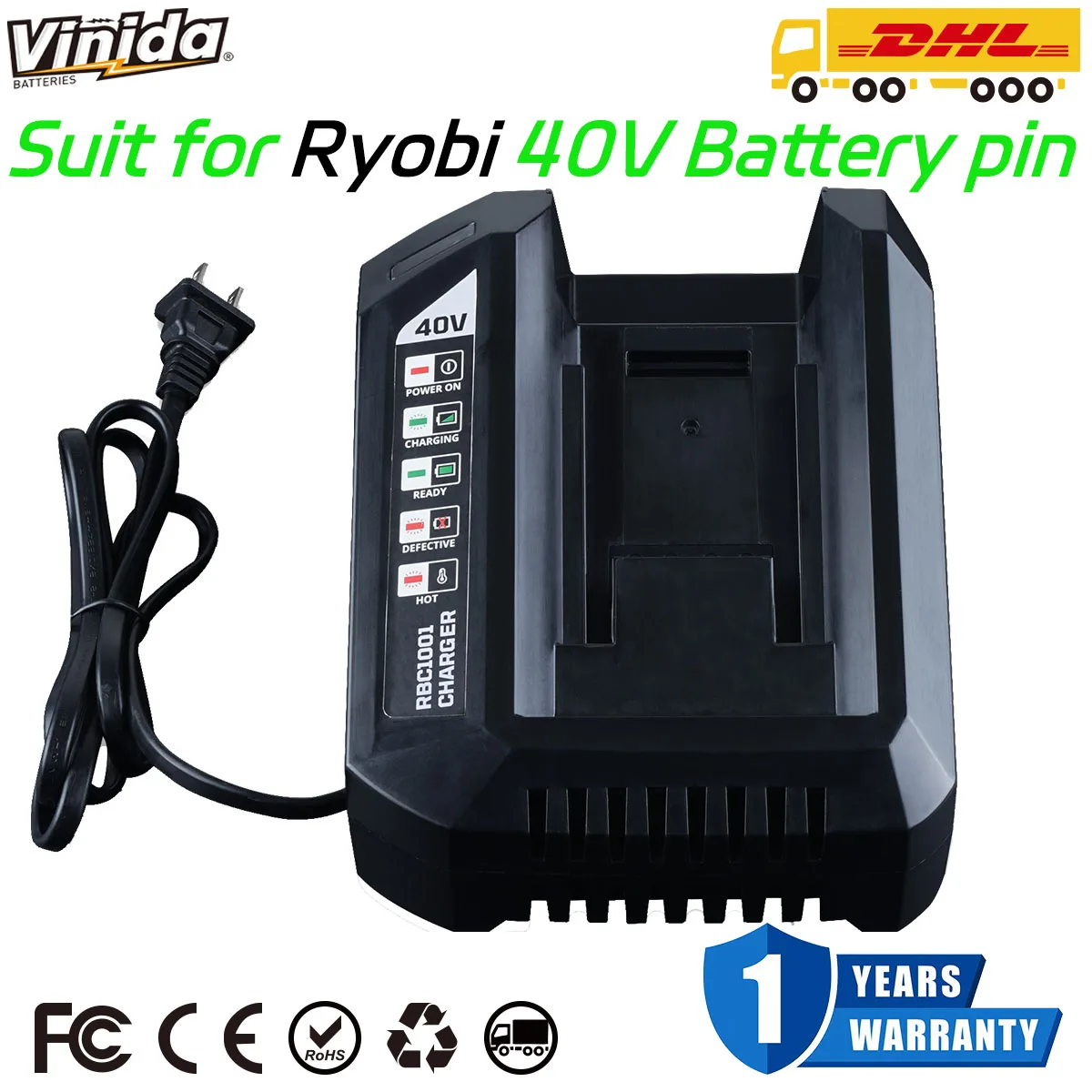 

VINIDA Powilling OP401 Fast Charger Replace for Ryobi 40V Battery Charger with Ryobi 40V Battery OP4060 OP4030 Battery pin