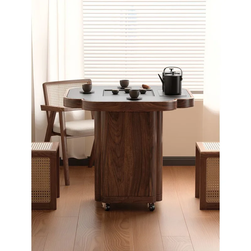 Modern four-leaf clover solid wood movable tea table living room teacabinet with small apartment balcony small teatable