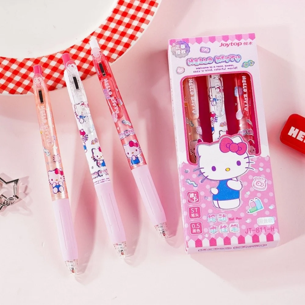 Genuine 3 Pcs/Set Sanrio Gel Pen Hello Kitty Kuromi Cinnamoroll 0.5mm Black Ink School Office Supplies Stationery Gifts