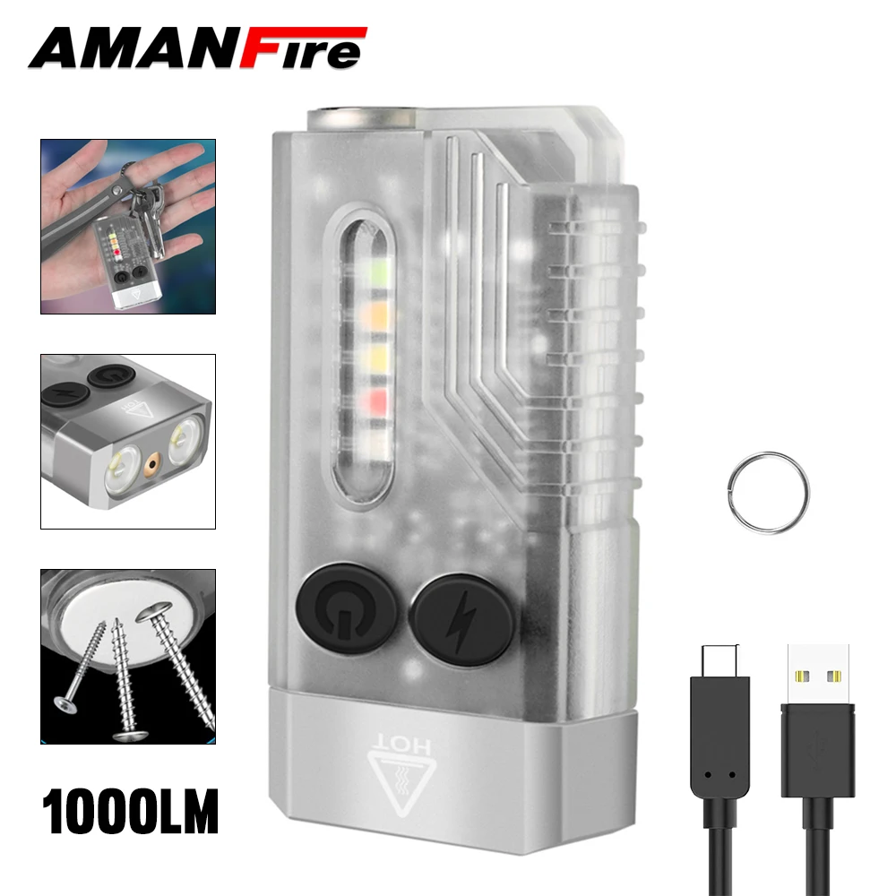 Amanfire V10L EDC Keychain Flashlight Portable Rechargeable Mini Torch Beep Flash UV Light